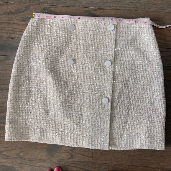 English Factory Mini Skirt White Sequin Embellished Tweed Women’s Size Medium - Picture 4 of 6